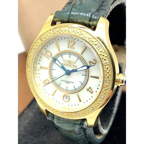 Invicta Women's Watch 5993 Wildflower Mother of Pearl Dial Gold Green Le… - Picture 1 of 15